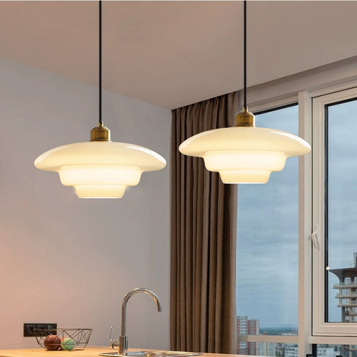 Alvara | Soft Ivory Glass Pendant Light in Mid-Century | Veisp