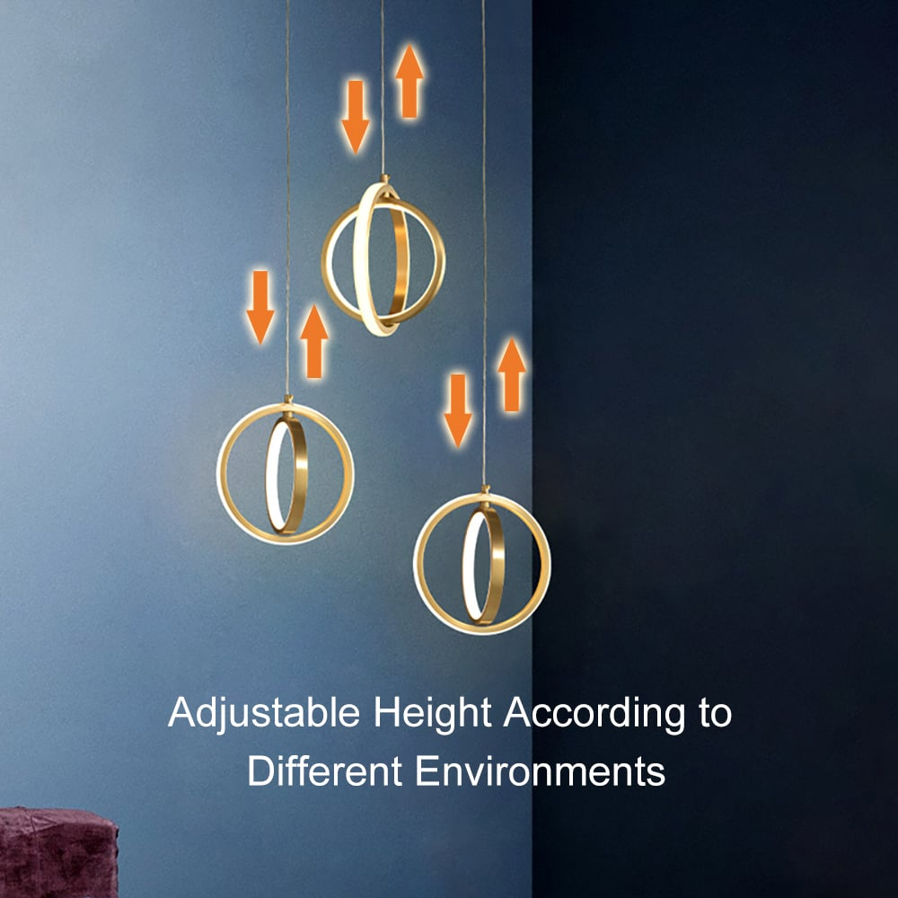 Vellaro Warm Brass Geometric 2 Ring LED Pendant Light | Veisp