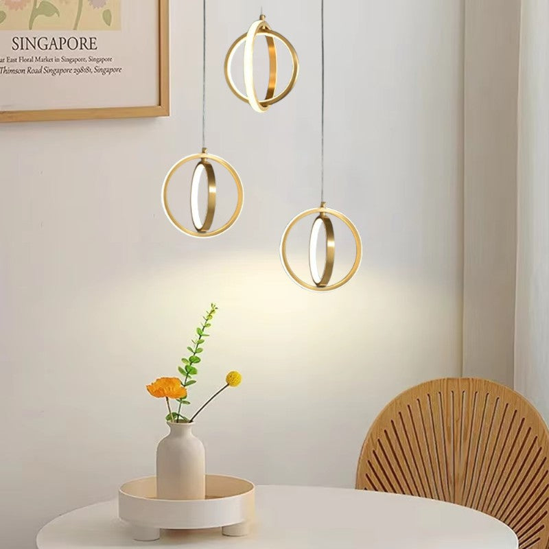 Vellaro Warm Brass Geometric 2 Ring LED Pendant Light | Veisp
