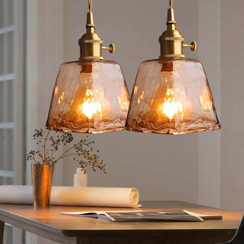 AuricLuxe Vintage LED Gold Metal And Glass Pendant Light | Veisp