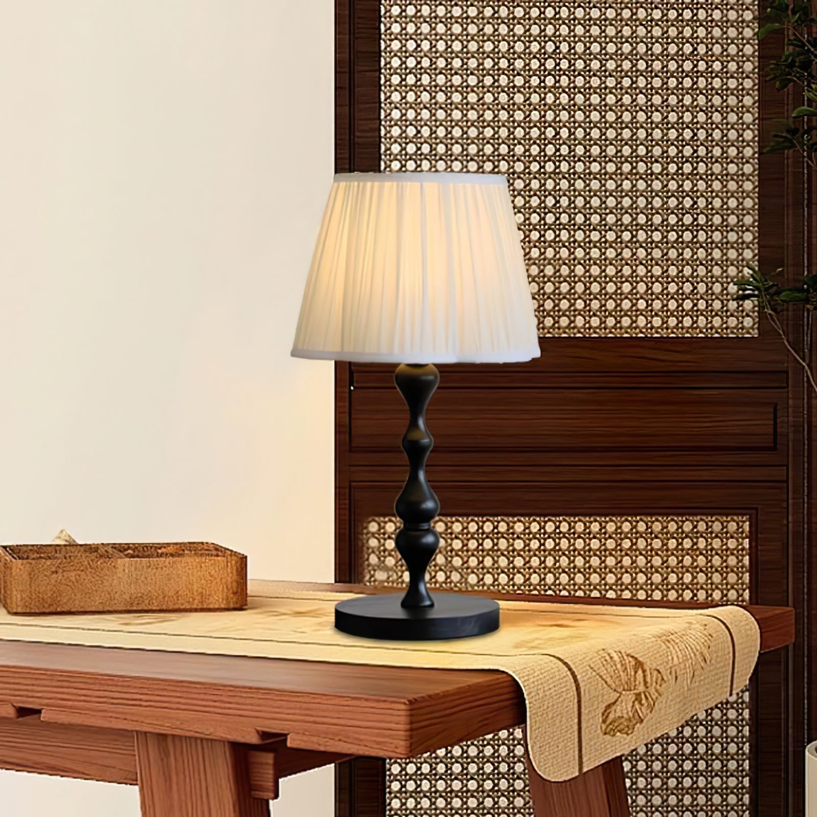 Aurelia | Twisted Wood Base Table Lamp, Pleated Shade | Veisp