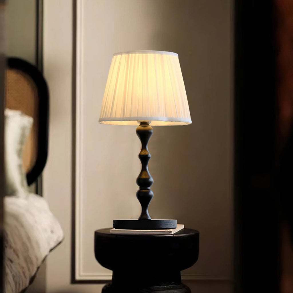Aurelia | Twisted Wood Base Table Lamp, Pleated Shade | Veisp