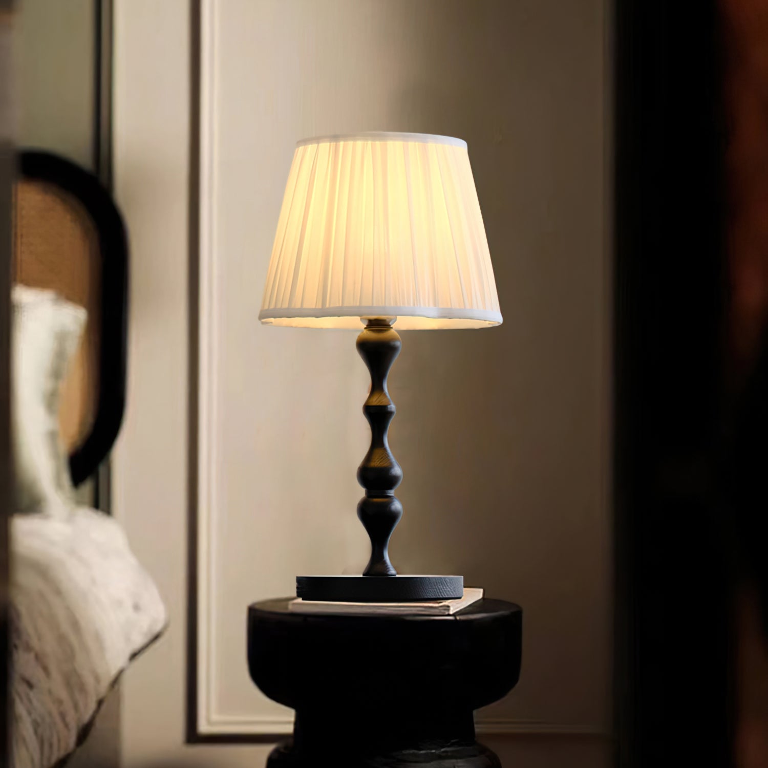 Aurelia | Twisted Wood Base Table Lamp, Pleated Shade | Veisp