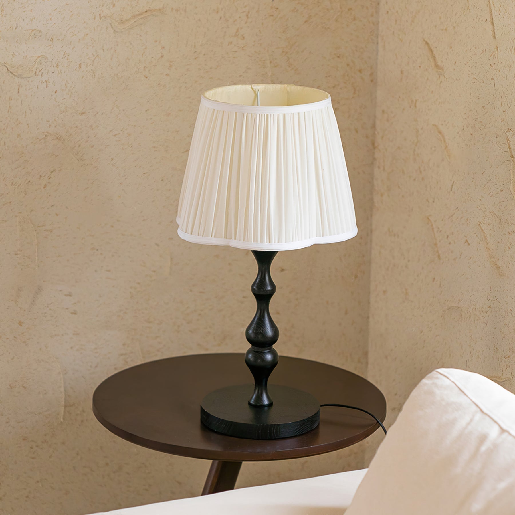 Aurelia | Twisted Wood Base Table Lamp, Pleated Shade | Veisp