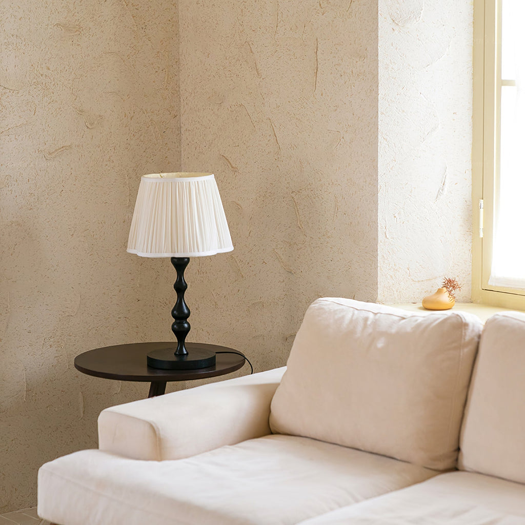 Aurelia | Twisted Wood Base Table Lamp, Pleated Shade | Veisp