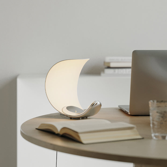 Liora Curved Table Lamp With Elegant Swirls And Soft Glow | Veisp