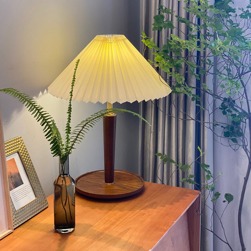 LumenOak | Classic Wooden Pleated Lamp, Warm Ambient Glow | Veisp