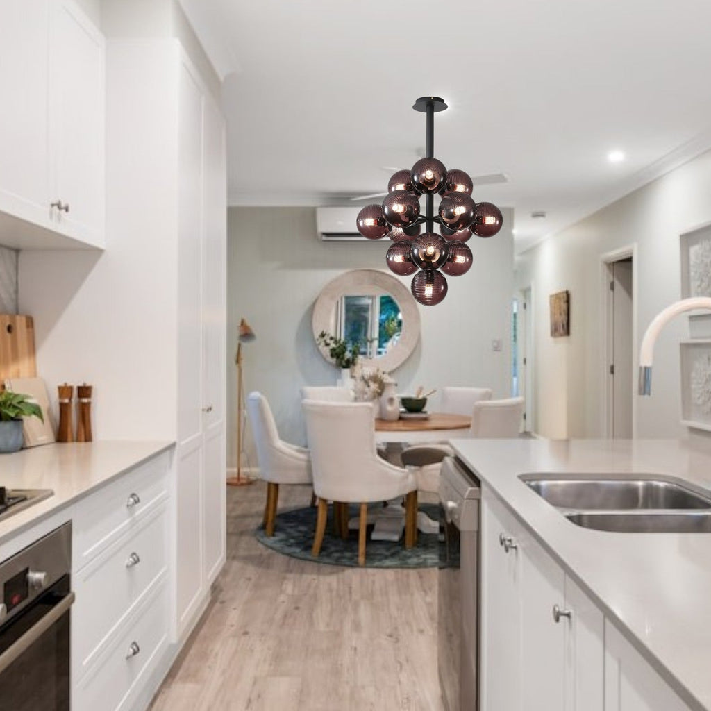 Vellaro | Grape Inspired Black Iron And Glass Pendant Light | Veisp