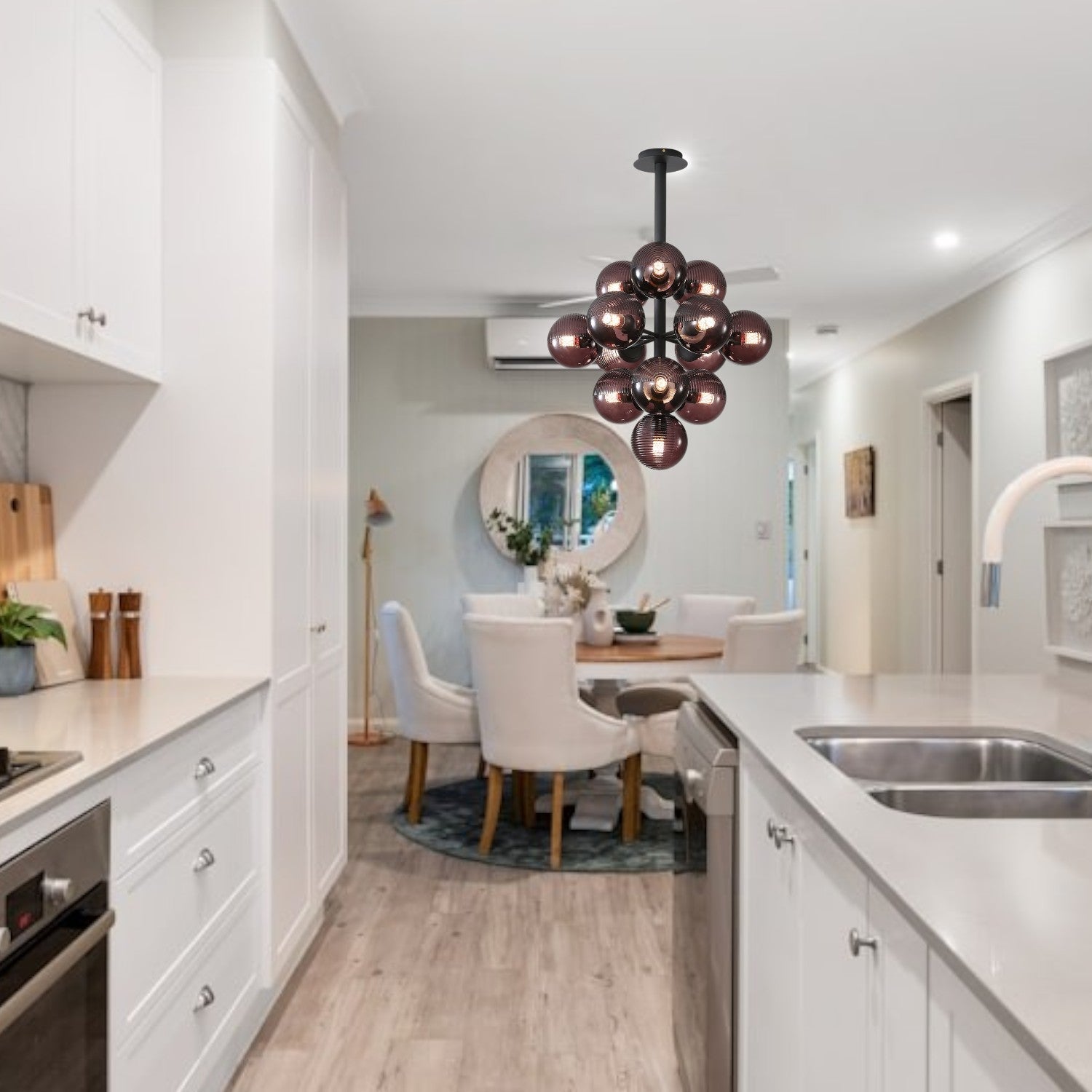 Vellaro | Grape Inspired Black Iron And Glass Pendant Light | Veisp