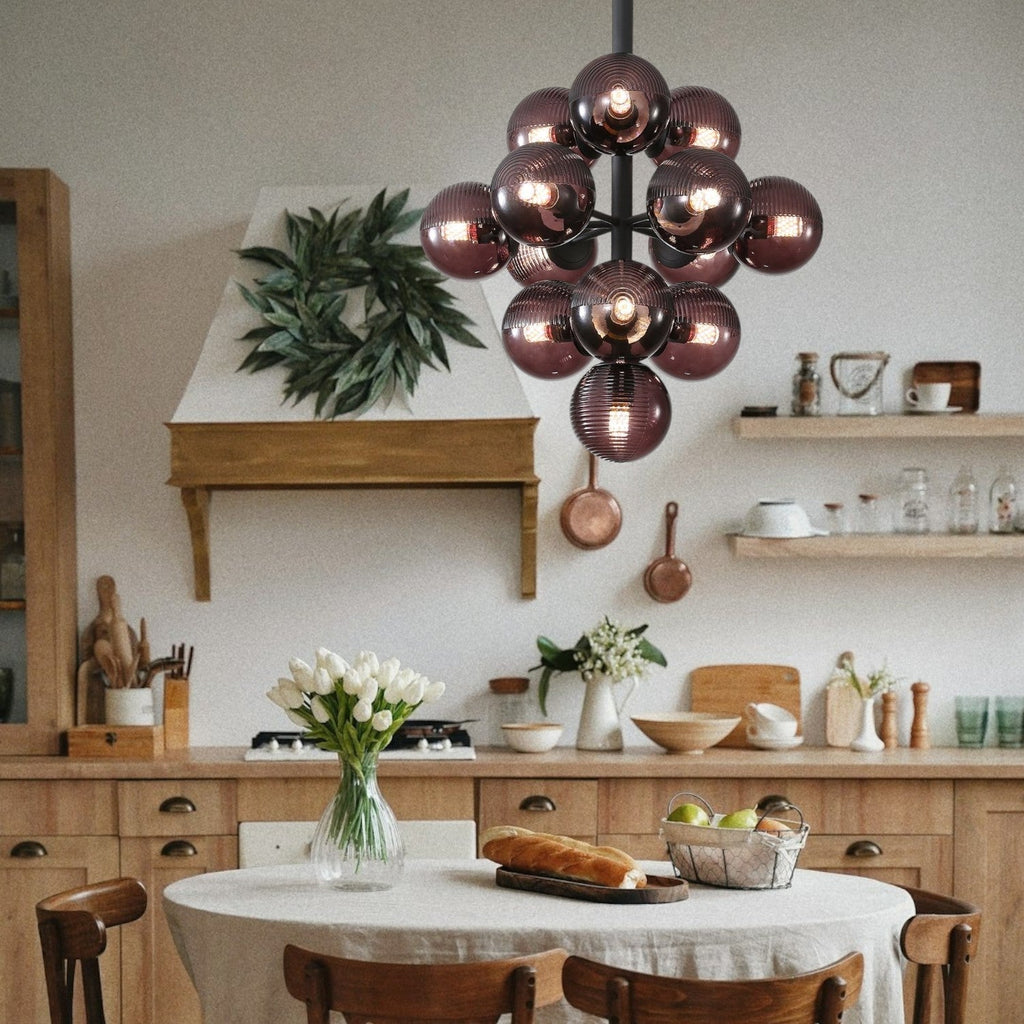 Vellaro | Grape Inspired Black Iron And Glass Pendant Light | Veisp