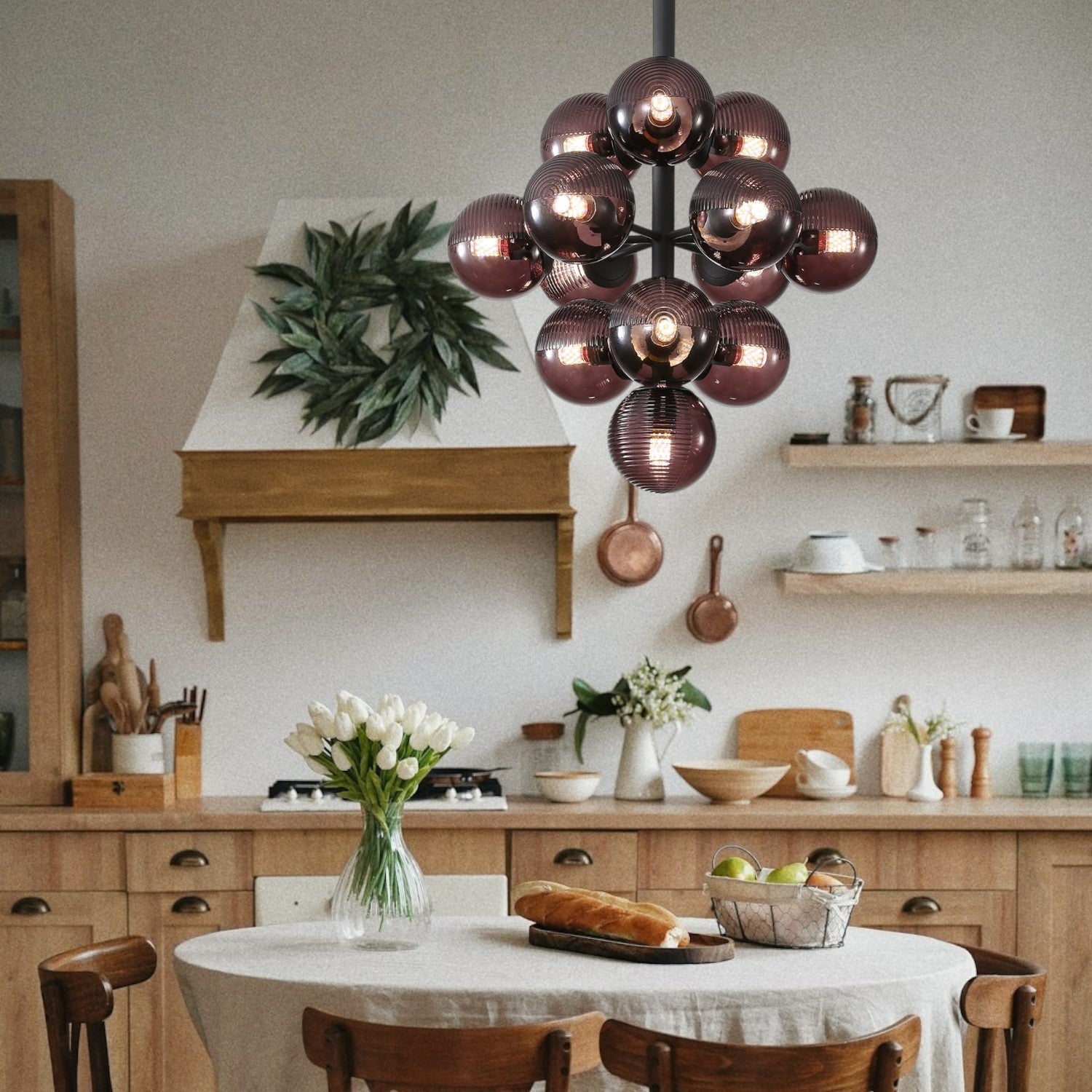 Vellaro | Grape Inspired Black Iron And Glass Pendant Light | Veisp