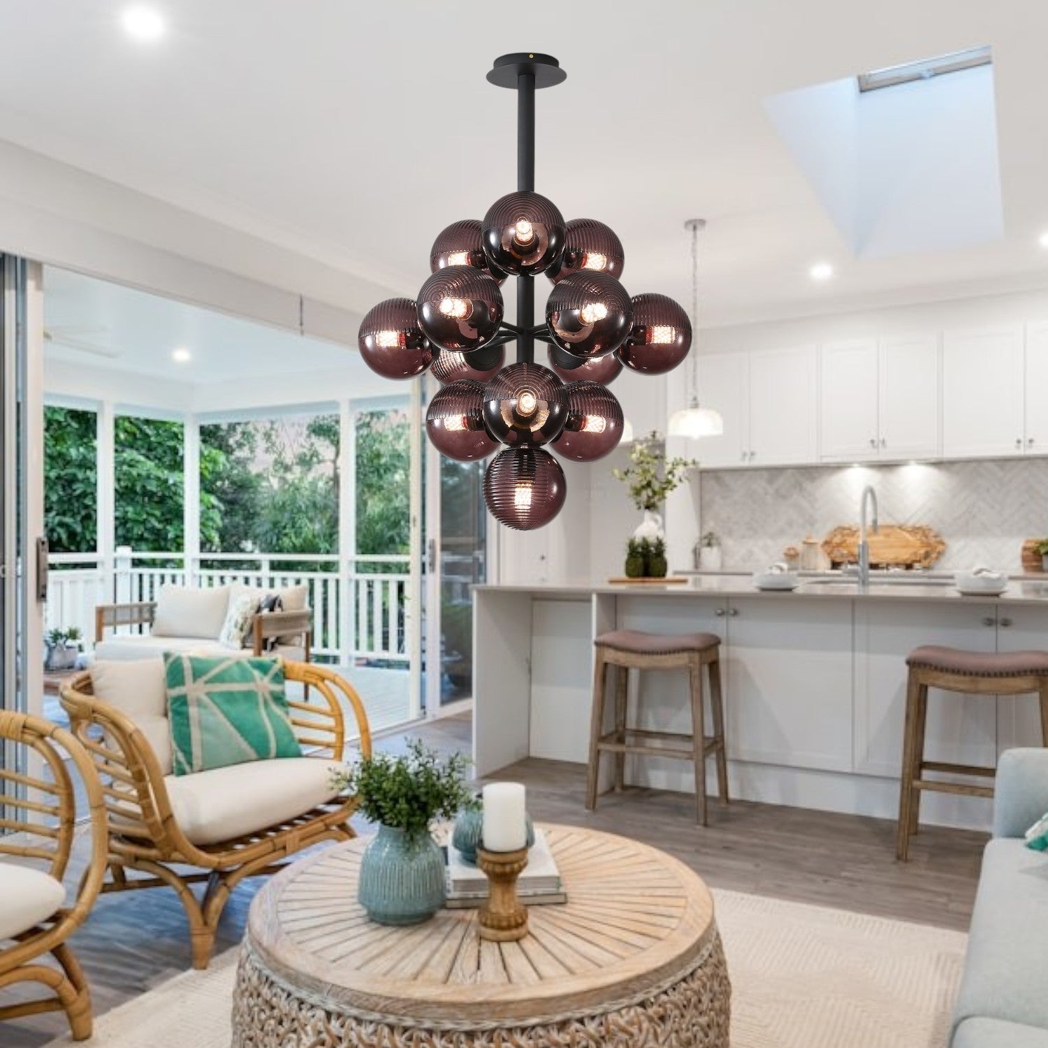 Vellaro | Grape Inspired Black Iron And Glass Pendant Light | Veisp