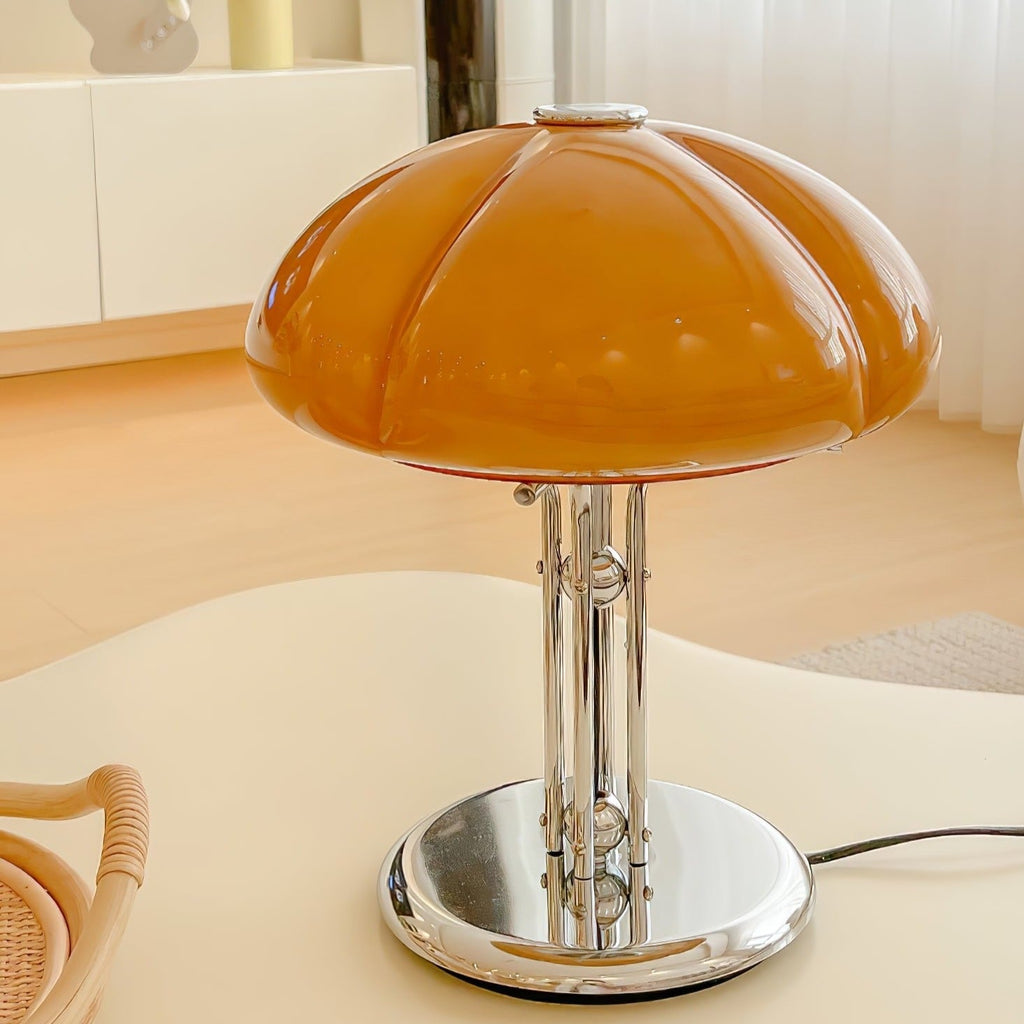Cresca | Bauhaus Mushroom Table Lamp in Amber Glass | Veisp