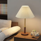 Elmora Pleated Linen Shade Table Lamp In Wood And Metal | Veisp