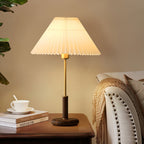 Elmora Pleated Linen Shade Table Lamp In Wood And Metal | Veisp