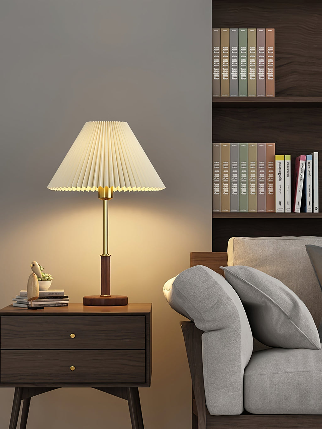 Elmora Pleated Linen Shade Table Lamp In Wood And Metal | Veisp