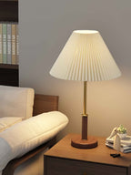 Elmora Pleated Linen Shade Table Lamp In Wood And Metal | Veisp