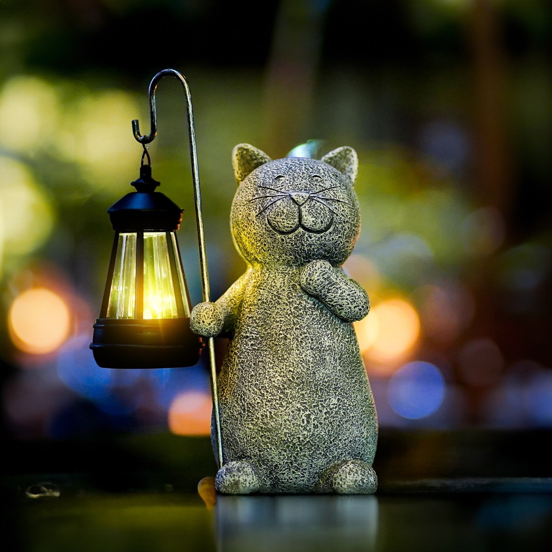 SolaraCat | Solar Golden Cat Garden Lamp With Warm Glow | Veisp