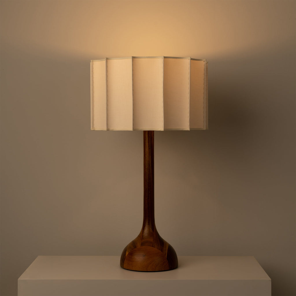 LumaHaven | Wooden Base Table Lamp With Warm Fabric Shade | Veisp