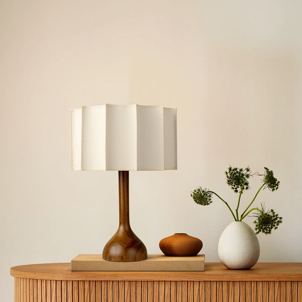 LumaHaven | Wooden Base Table Lamp With Warm Fabric Shade | Veisp