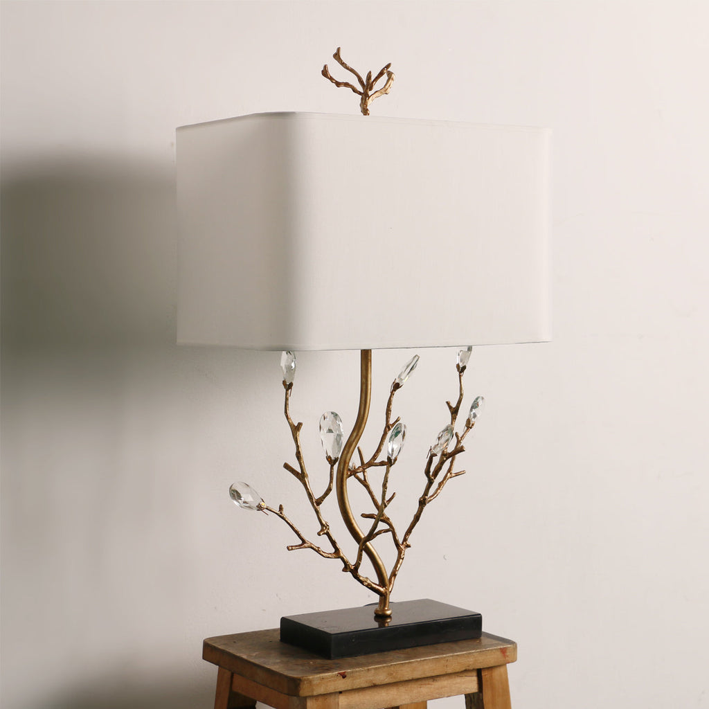 Aurelle | Branch-Style Brass Table Lamp With Fabric Shade | Veisp