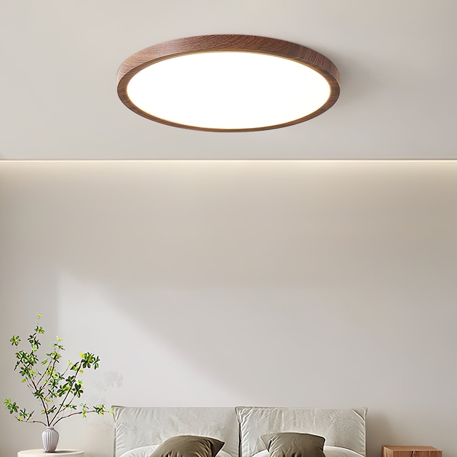 Lyra Walnut Glow Slim Circular LED Ceiling Light Pro