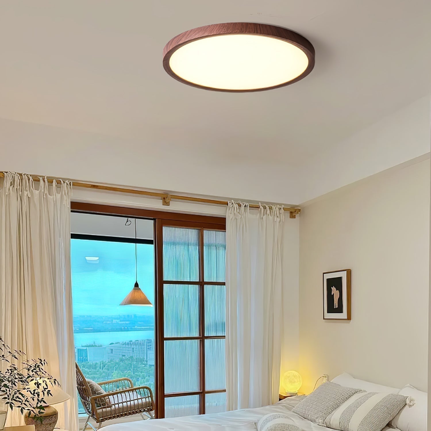 Lyra Walnut Glow Slim Circular LED Ceiling Light Pro