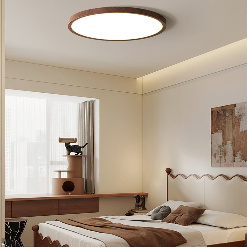 Lyra Walnut Glow Slim Circular LED Ceiling Light Pro