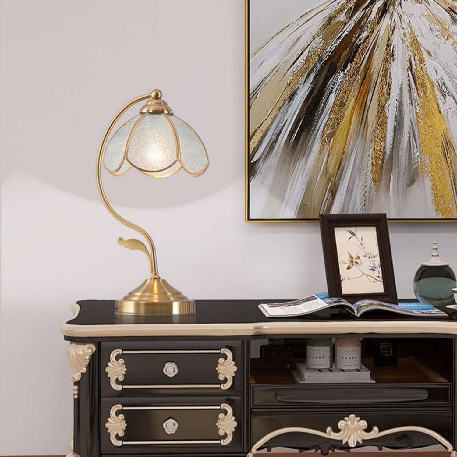 LioraBloom | Floral Glass Table Lamp, Luxurious Home Accent | Veisp