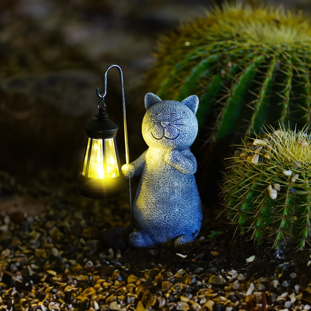 SolaraCat | Solar Golden Cat Garden Lamp With Warm Glow | Veisp