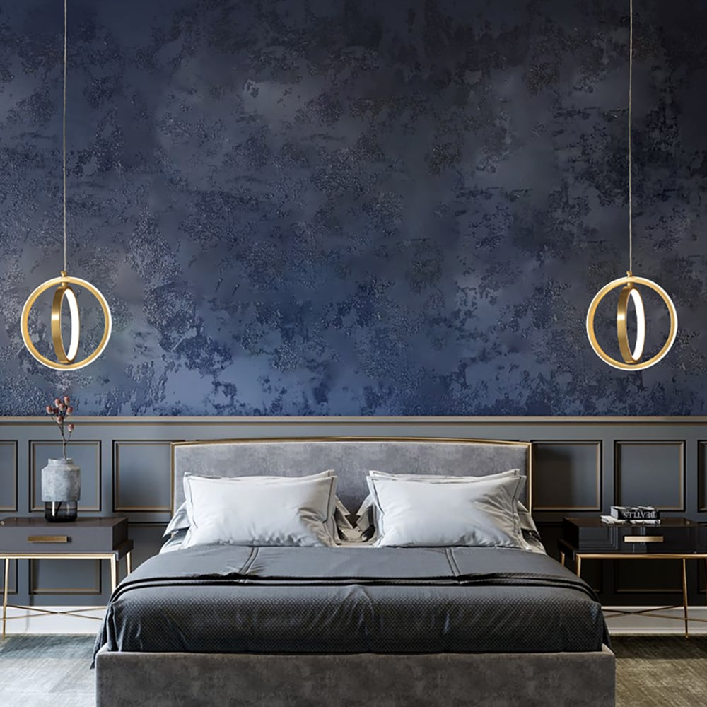 Vellaro Warm Brass Geometric 2 Ring LED Pendant Light | Veisp