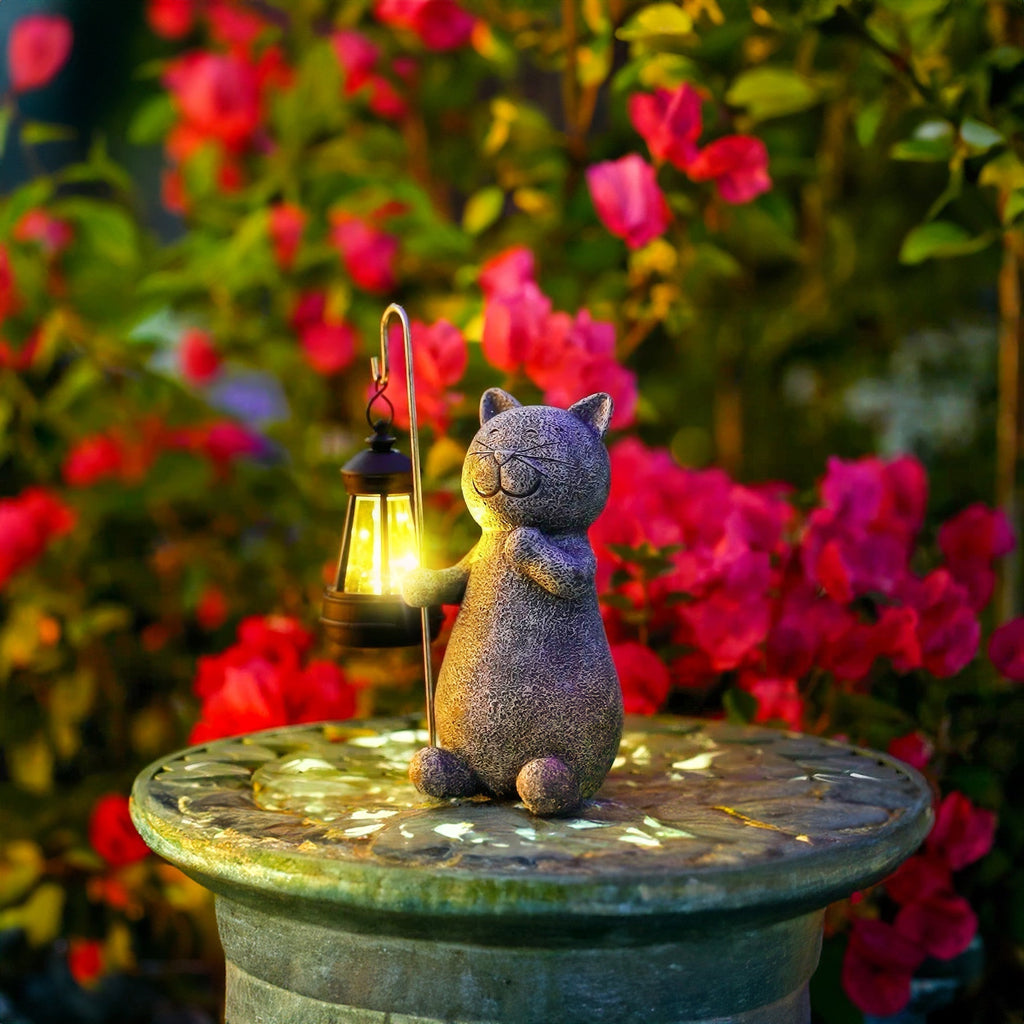 SolaraCat | Solar Golden Cat Garden Lamp With Warm Glow | Veisp