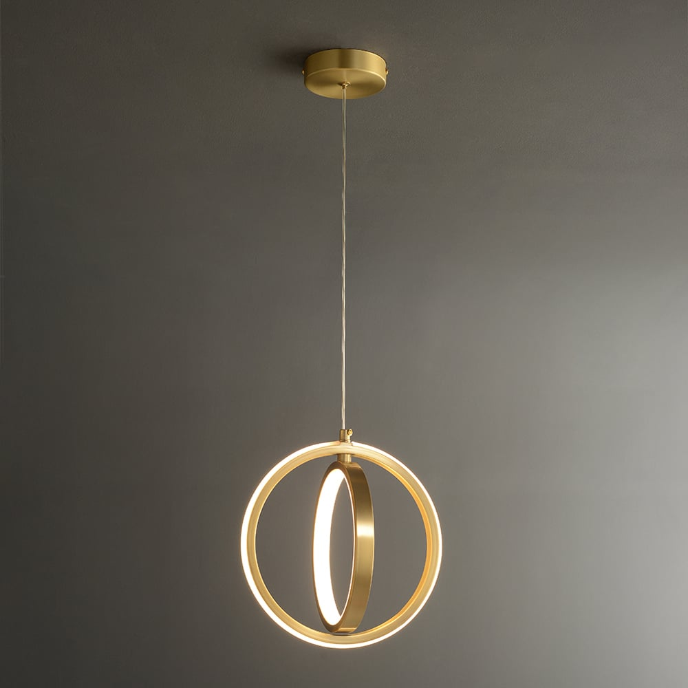 Vellaro Warm Brass Geometric 2 Ring LED Pendant Light | Veisp