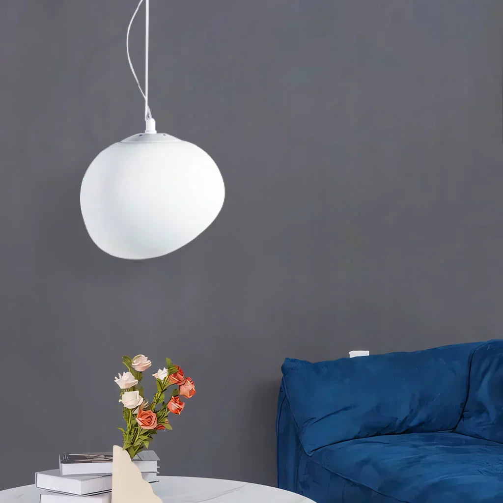Lunara Pebble Pendant Light In Milk Glass Minimalist Design | Veisp