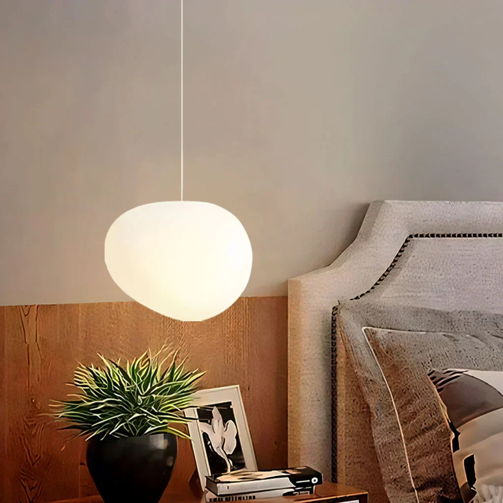 Lunara Pebble Pendant Light In Milk Glass Minimalist Design | Veisp