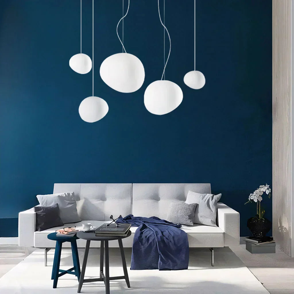 Lunara Pebble Pendant Light In Milk Glass Minimalist Design | Veisp
