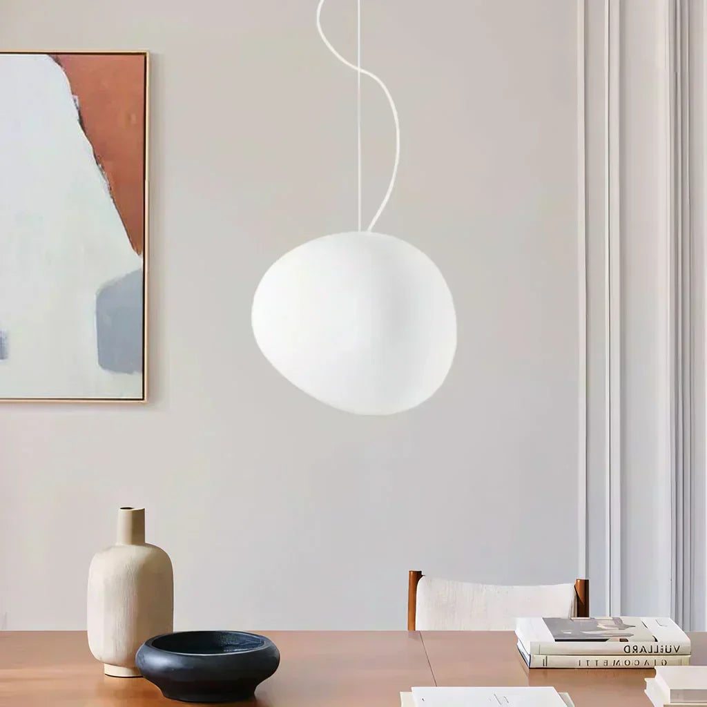 Lunara Pebble Pendant Light In Milk Glass Minimalist Design | Veisp