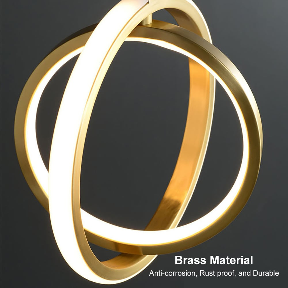 Vellaro Warm Brass Geometric 2 Ring LED Pendant Light | Veisp