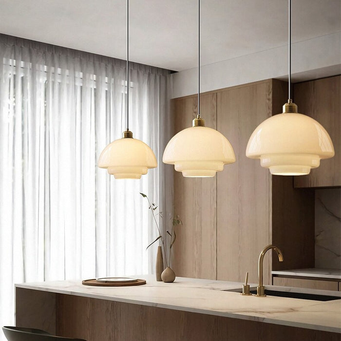 Alvara | Soft Ivory Glass Pendant Light in Mid-Century | Veisp