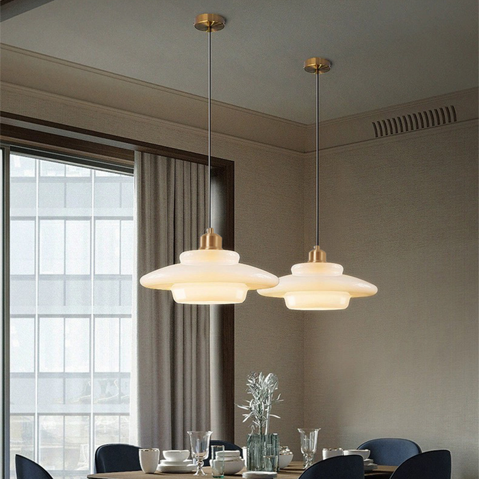 Alvara | Soft Ivory Glass Pendant Light in Mid-Century | Veisp