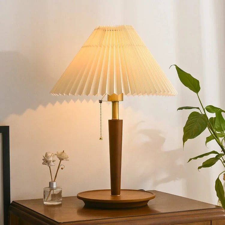 LumenOak | Classic Wooden Pleated Lamp, Warm Ambient Glow | Veisp