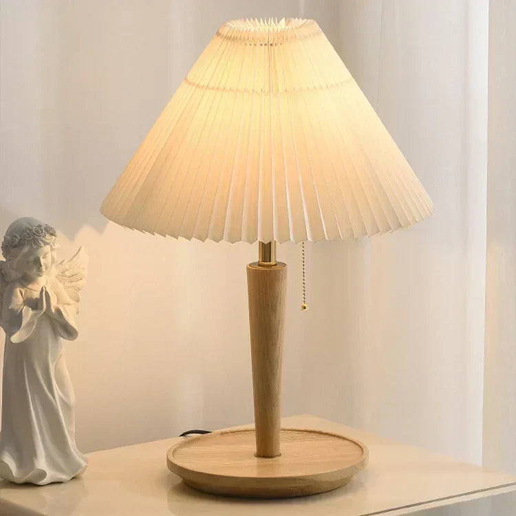 LumenOak | Classic Wooden Pleated Lamp, Warm Ambient Glow | Veisp