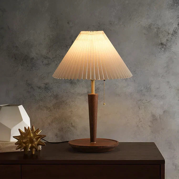 LumenOak | Classic Wooden Pleated Lamp, Warm Ambient Glow | Veisp
