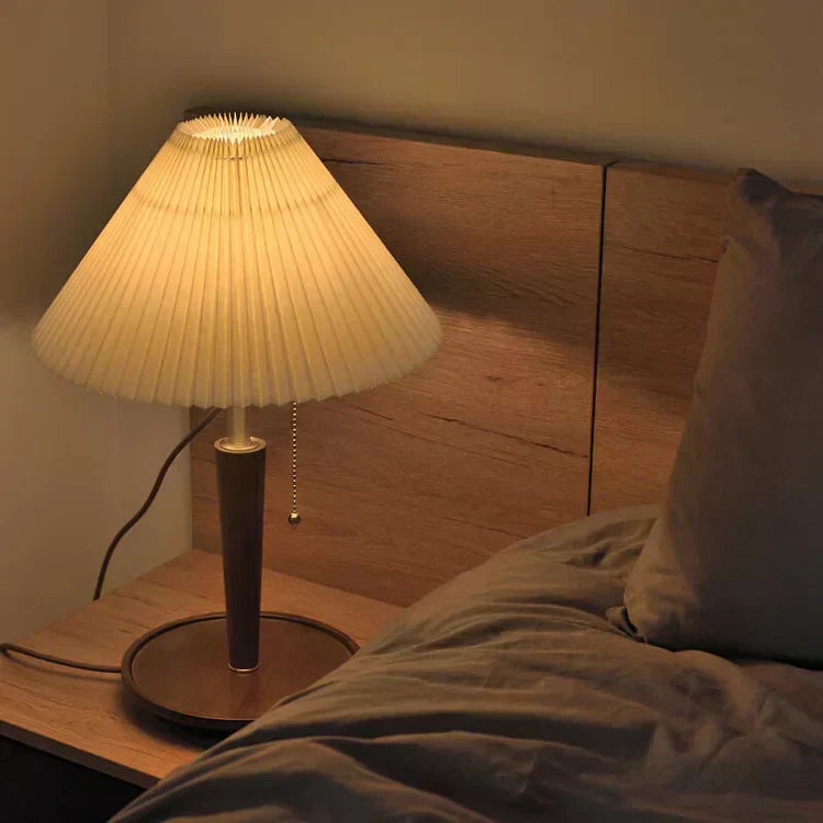 LumenOak | Classic Wooden Pleated Lamp, Warm Ambient Glow | Veisp