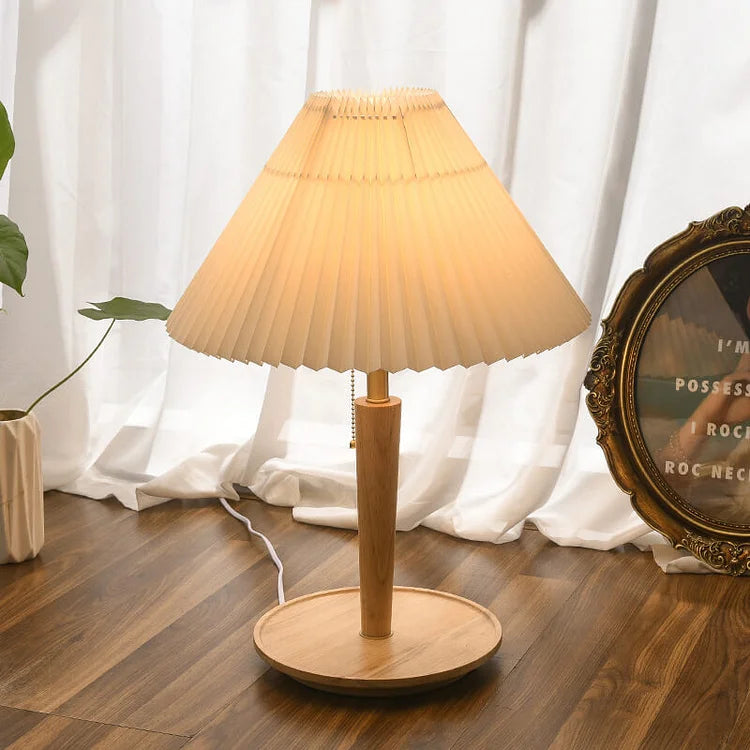 LumenOak | Classic Wooden Pleated Lamp, Warm Ambient Glow | Veisp