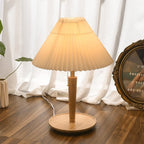 LumenOak | Classic Wooden Pleated Lamp, Warm Ambient Glow | Veisp