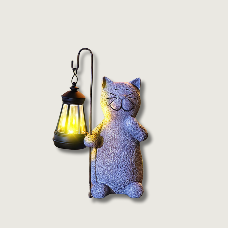 SolaraCat | Solar Golden Cat Garden Lamp With Warm Glow | Veisp